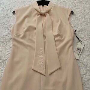 Calvin Klein Soft Blush Pink Sleeveless Tie-Neck Midi Dress